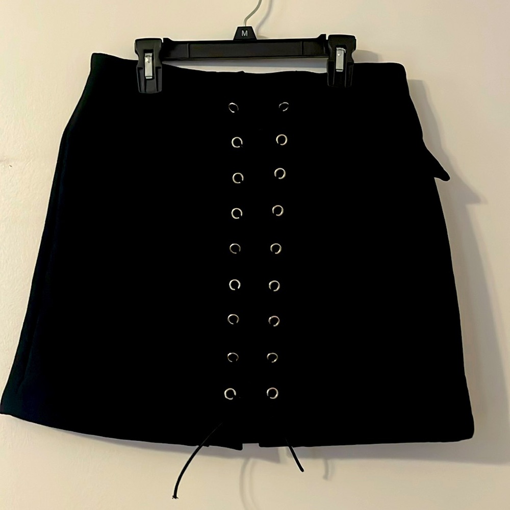 Unknown Brand Black suede Mini tie Up Skirt L